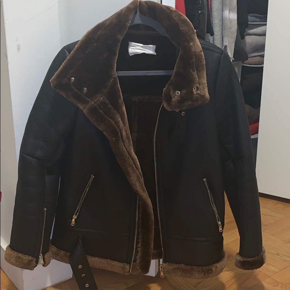 zara leather and fur moto jacket